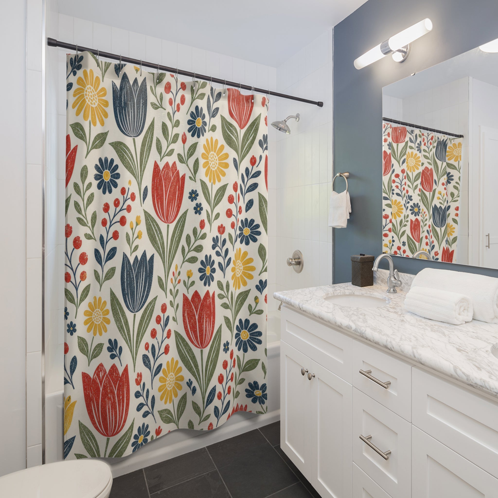 Folk Tulip Shower Curtain