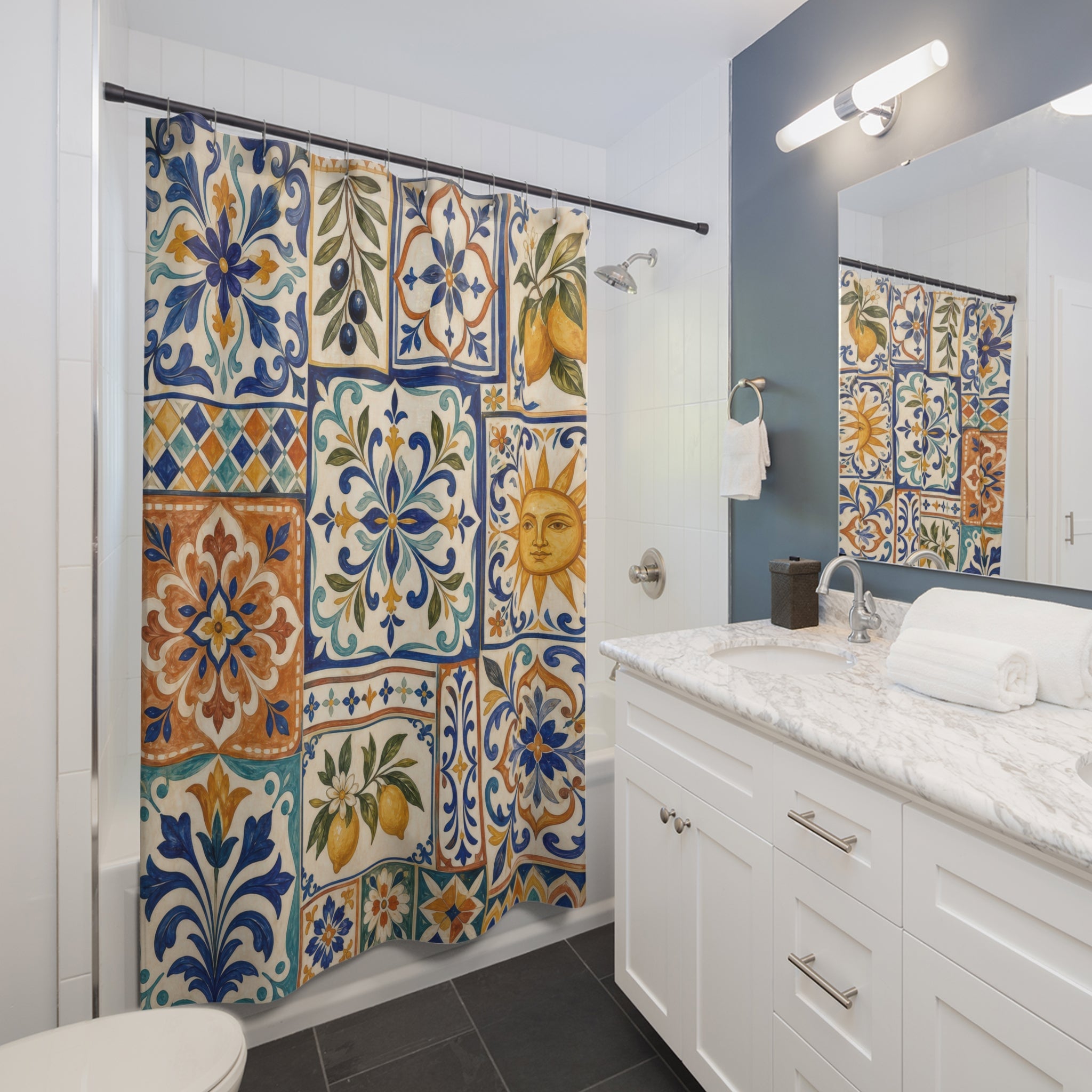 Mediterranean Painted Tiles Shower Curtain