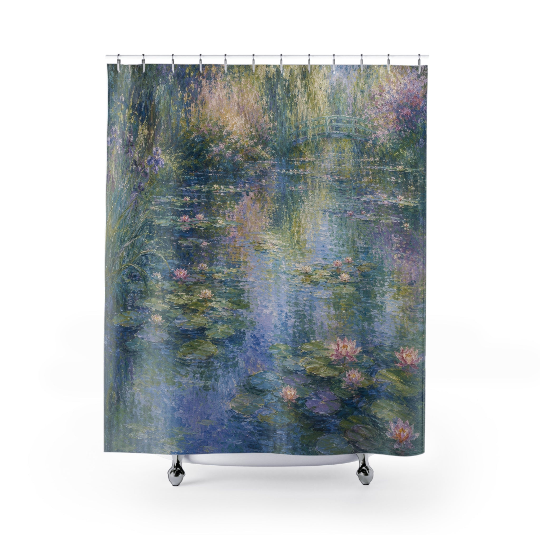 Claude Monet Inspired Shower Curtain: Blue Green Water