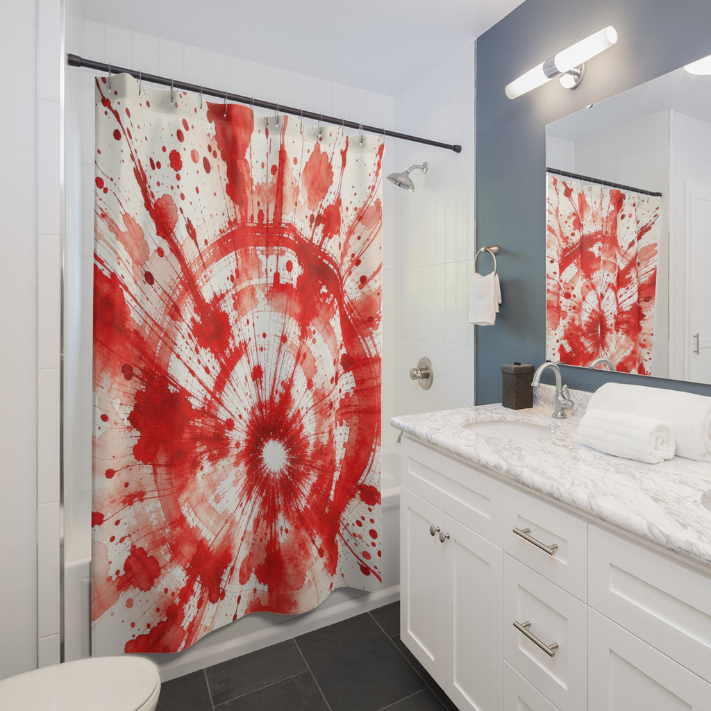 White Radial Paint Splatter Burst Shower Curtain