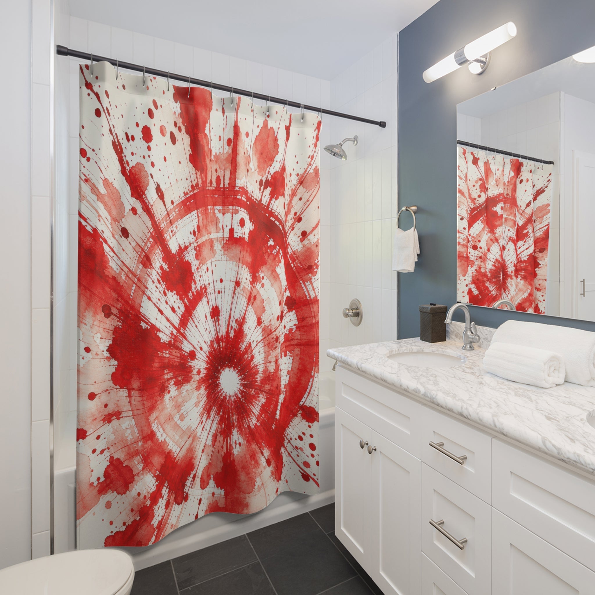 White Radial Paint Splatter Burst Shower Curtain