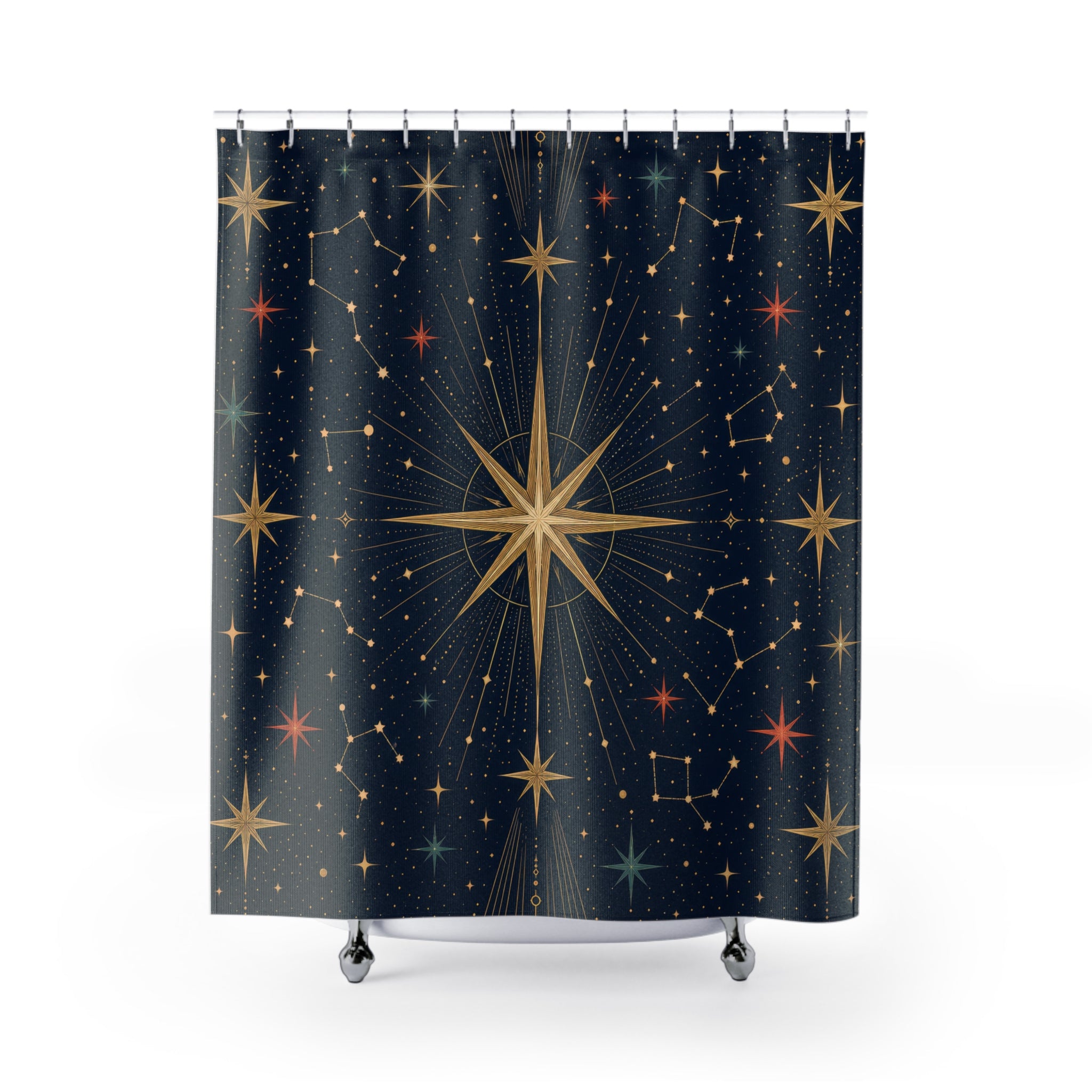 Star Shower Curtain, Art Deco Celestial Constellation Pattern