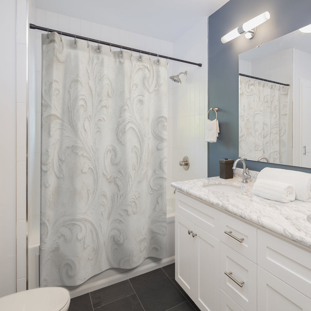White Venetian Scroll Shower Curtain