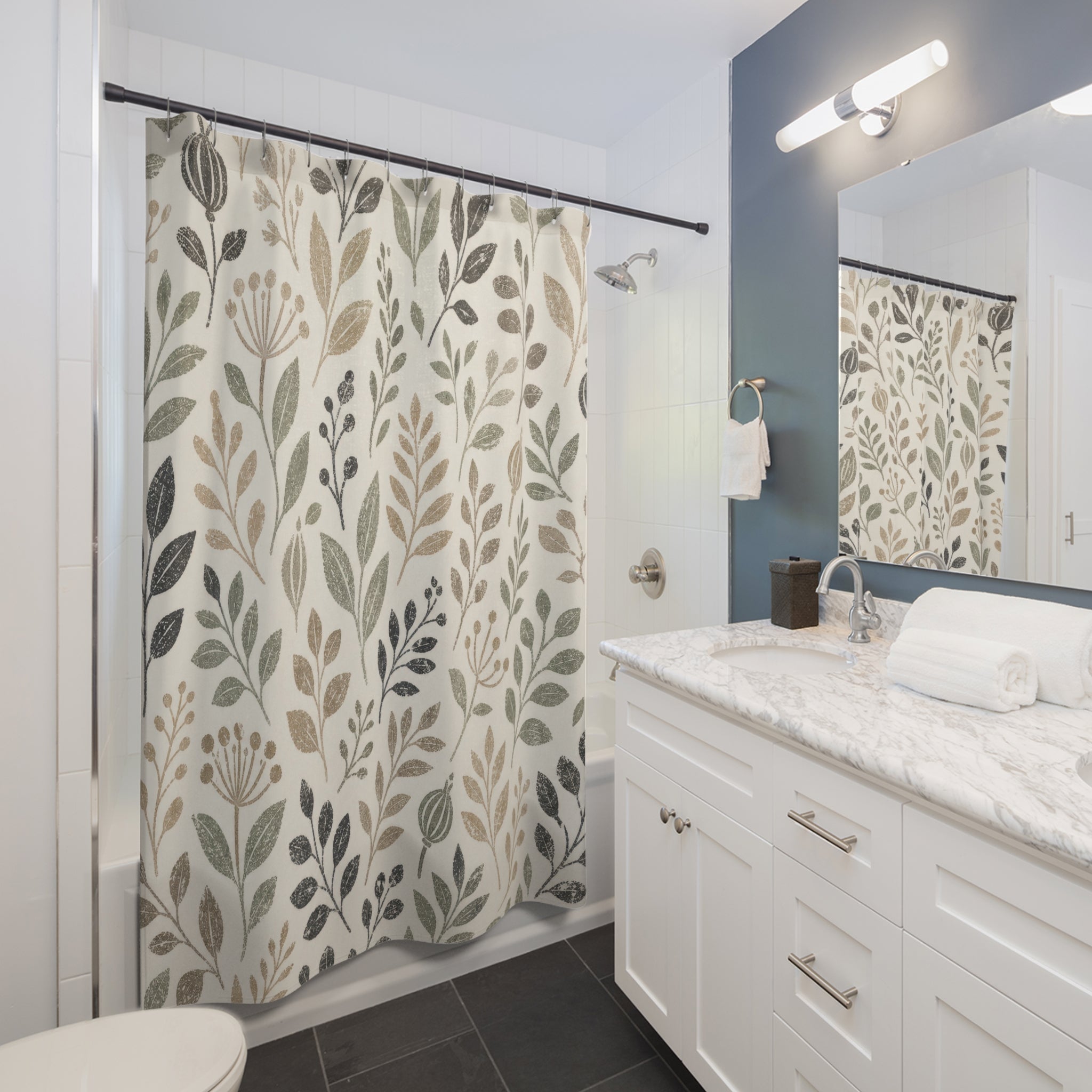 Sage Gray Leaf Vine Shower Curtain