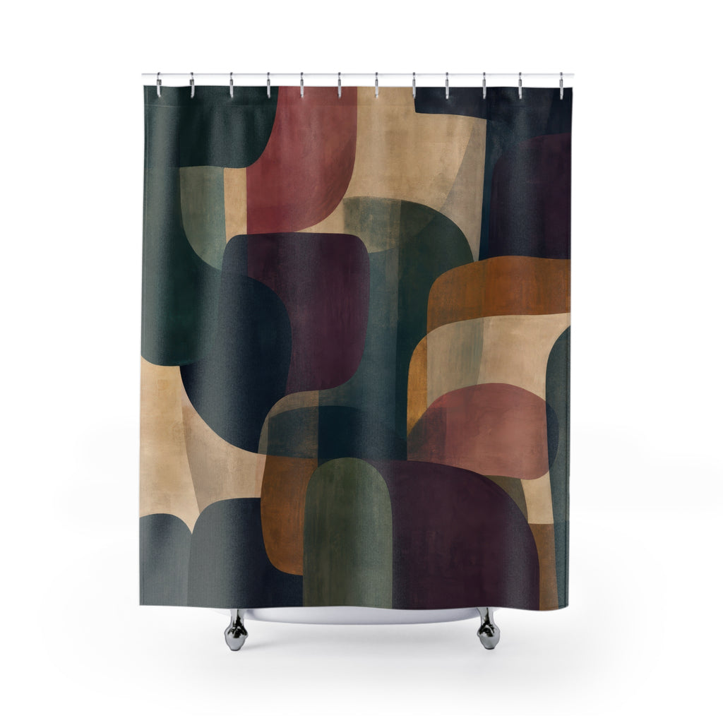 Deep Green Navy Rounded Block Shower Curtain