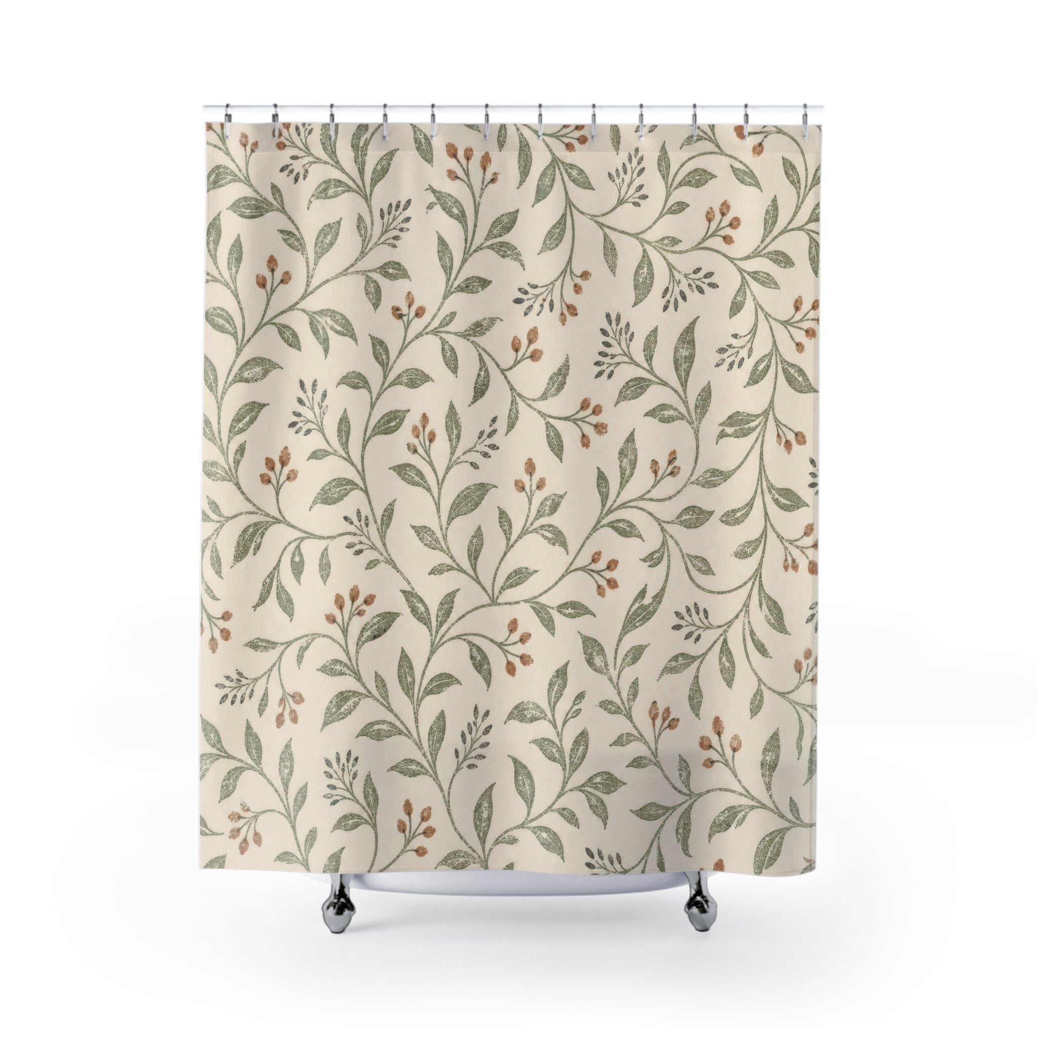 Sage Green Botanical Leaf Vine Shower Curtain