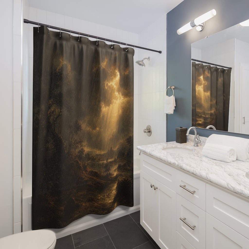 Gold Chiaroscuro Storm Print Shower Curtain