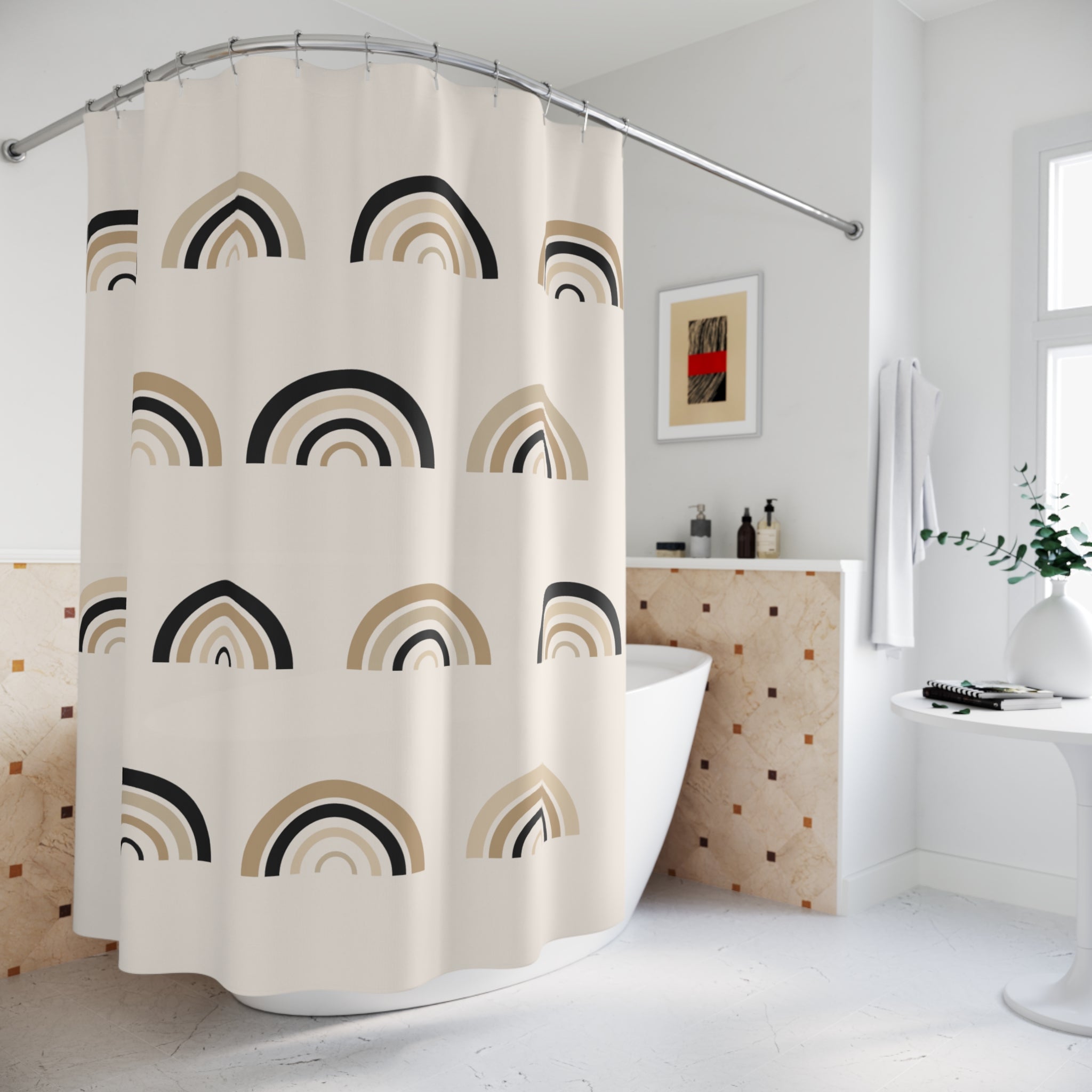 Boho Rainbow Arch Shower Curtain – Earth Tone