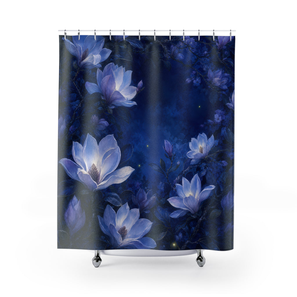 Midnight Magnolia Dark Blue Shower Curtain