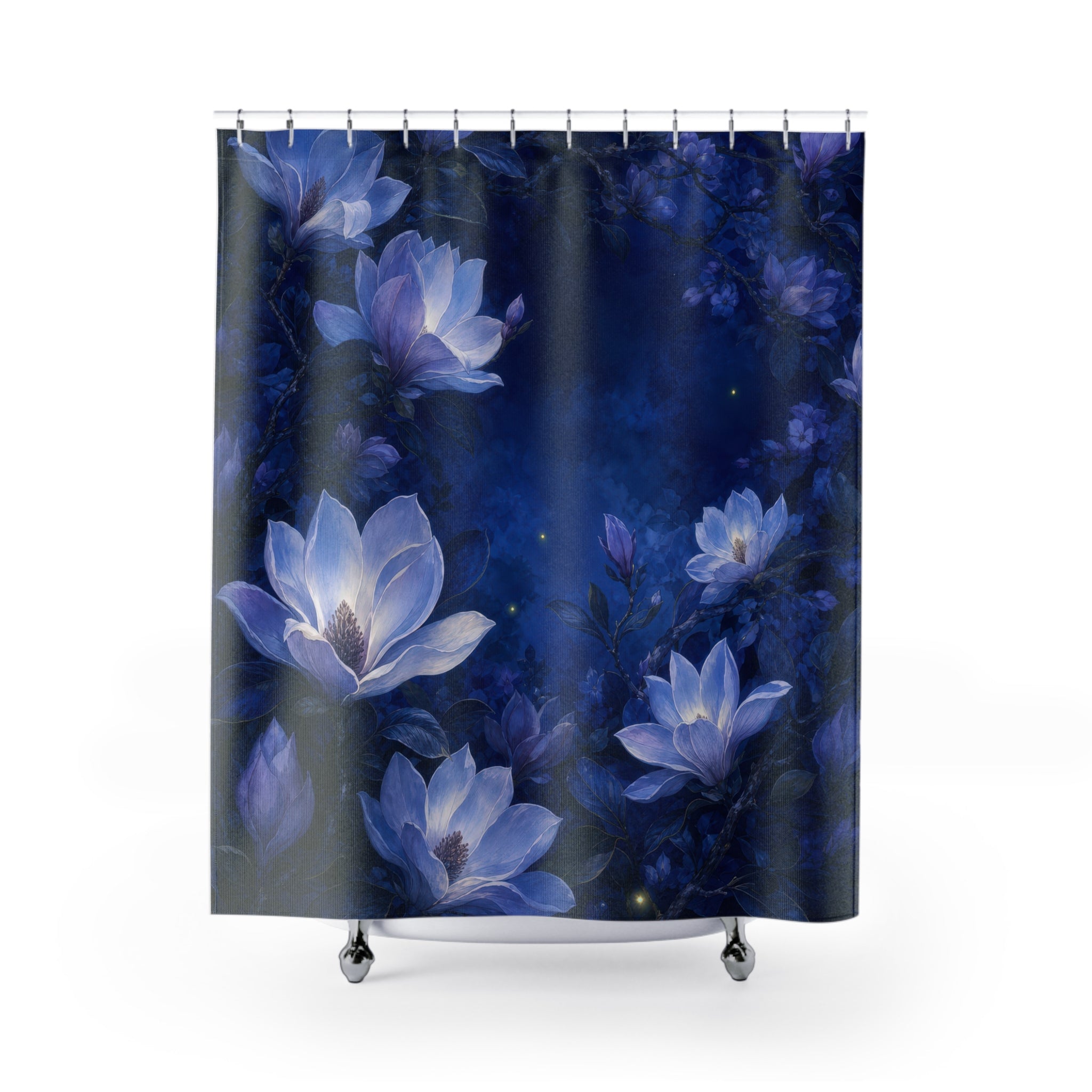 Midnight Magnolia Dark Blue Shower Curtain