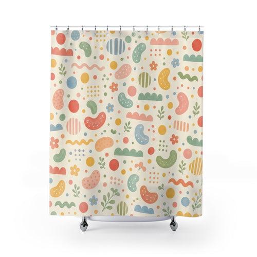 Abstract Retro decorative shower curtain with full front view