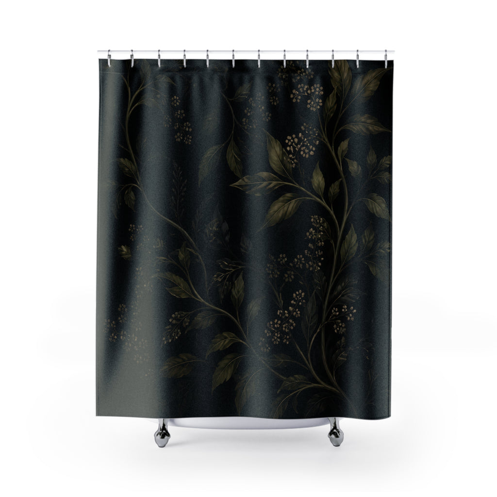 Dark Green Leaf Branch Shower Curtain