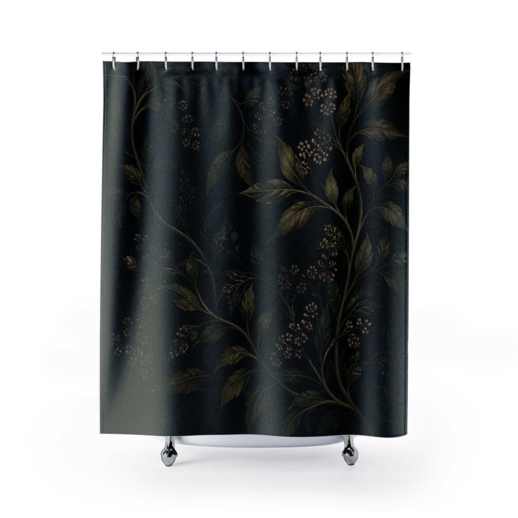 Dark Green Leaf Branch Shower Curtain