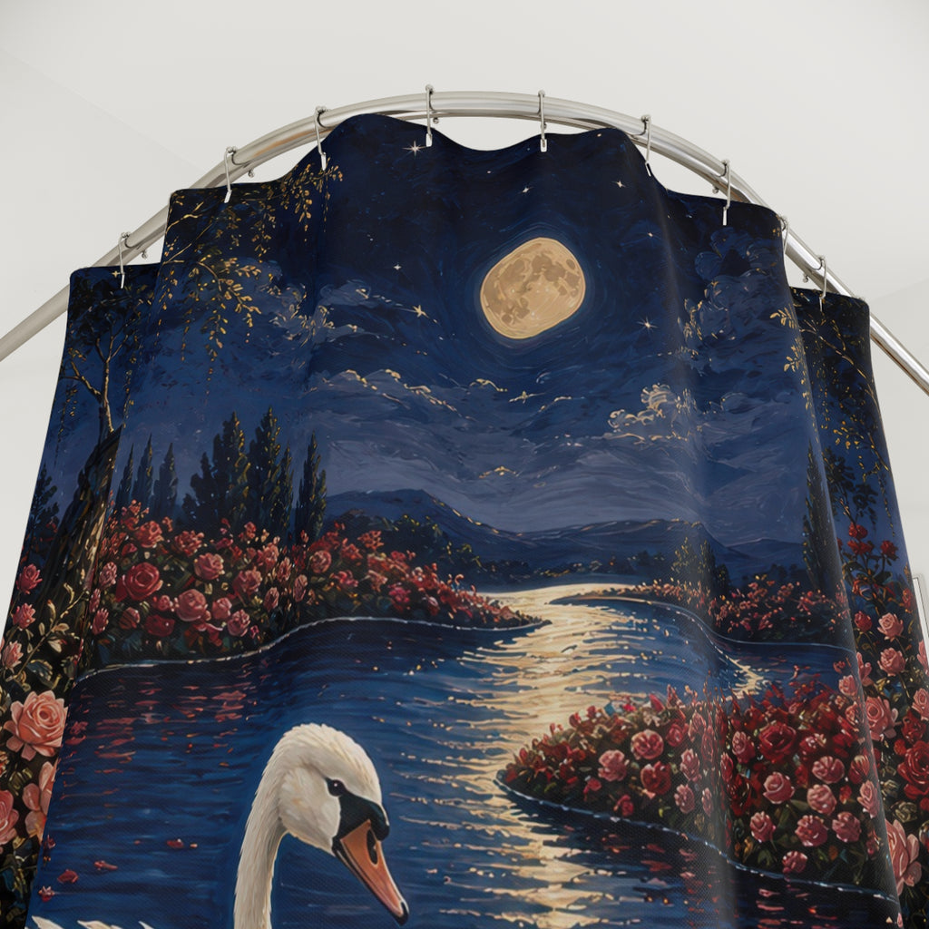 Moonlit Swan Valentine Shower Curtain