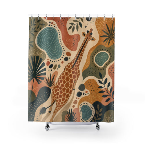 Abstract Safari Animal boho giraffe shower curtain with full front view