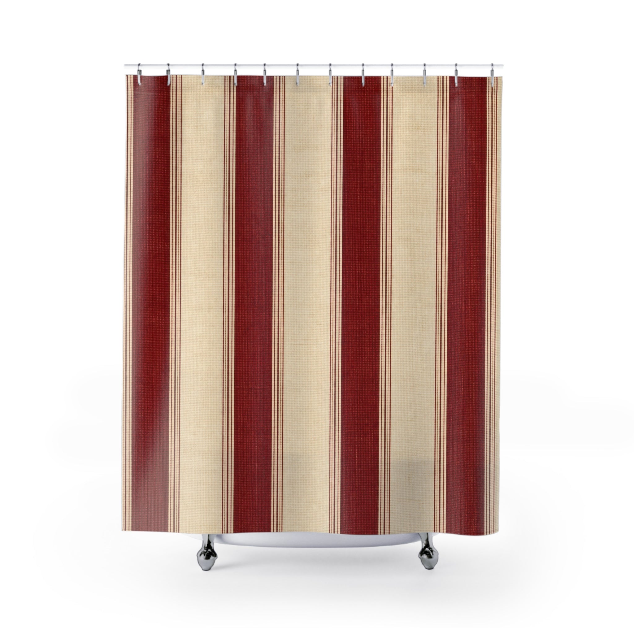 Red and White Awning Stripe Shower Curtain