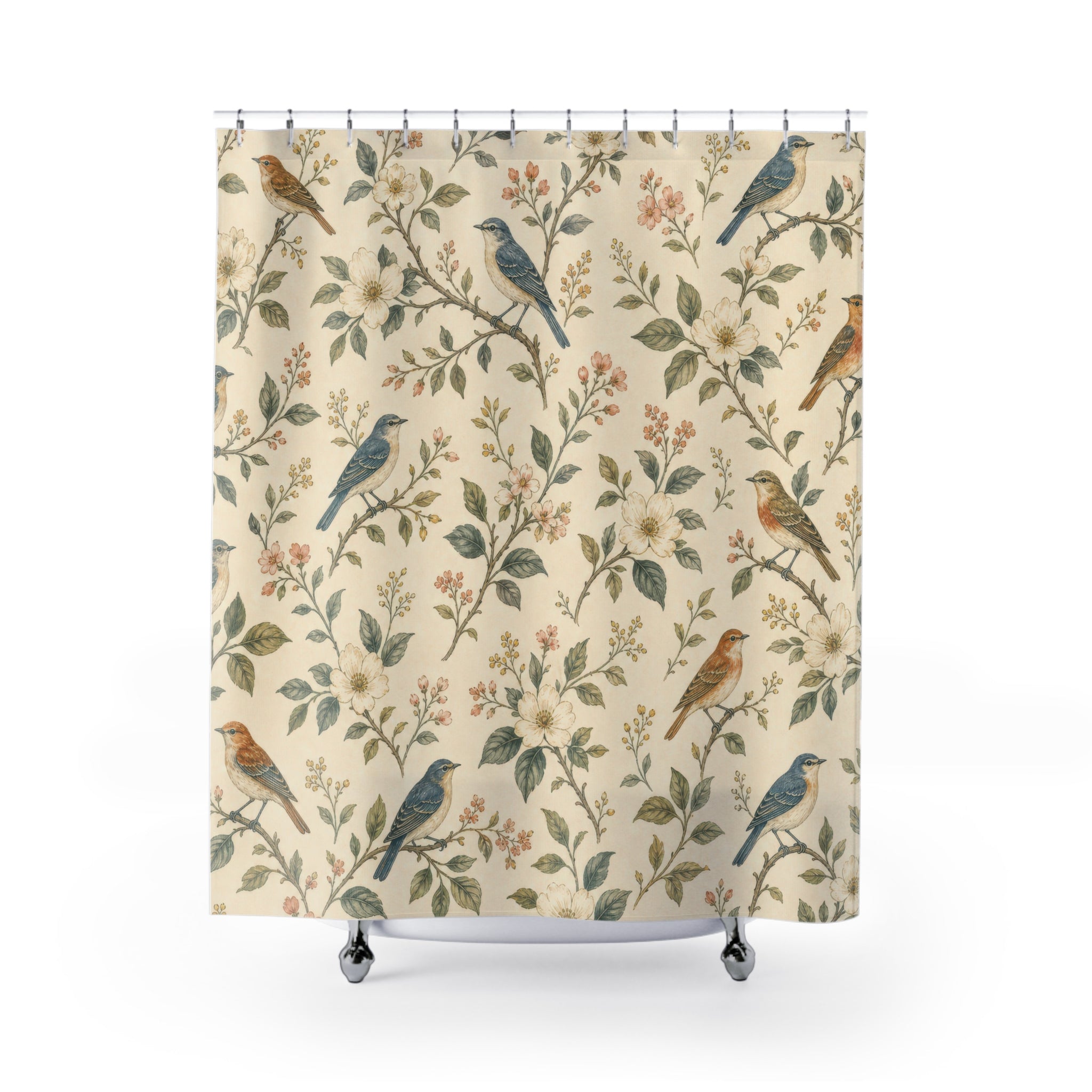 Floral Birds Bird Shower Curtain
