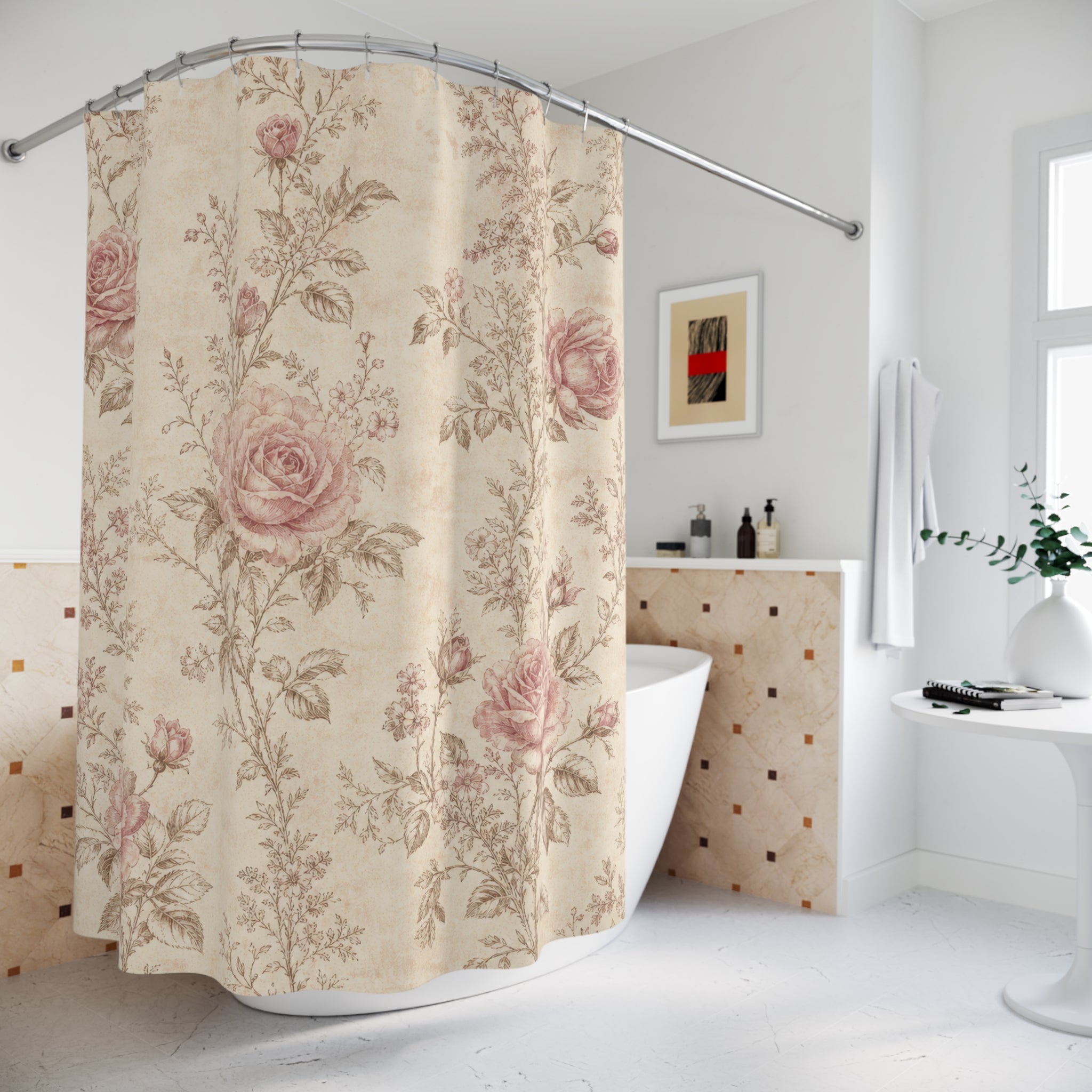 Pale Pink Rose Botanical Shower Curtain