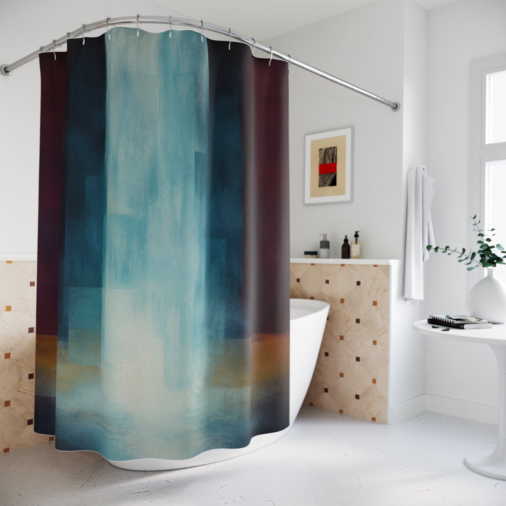 Blue Color Field Waterfall Print Shower Curtain
