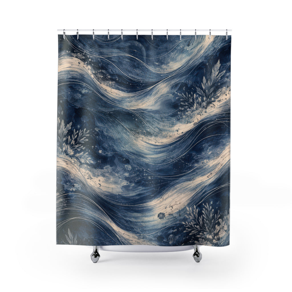 Navy Ocean Watercolor Shower Curtain
