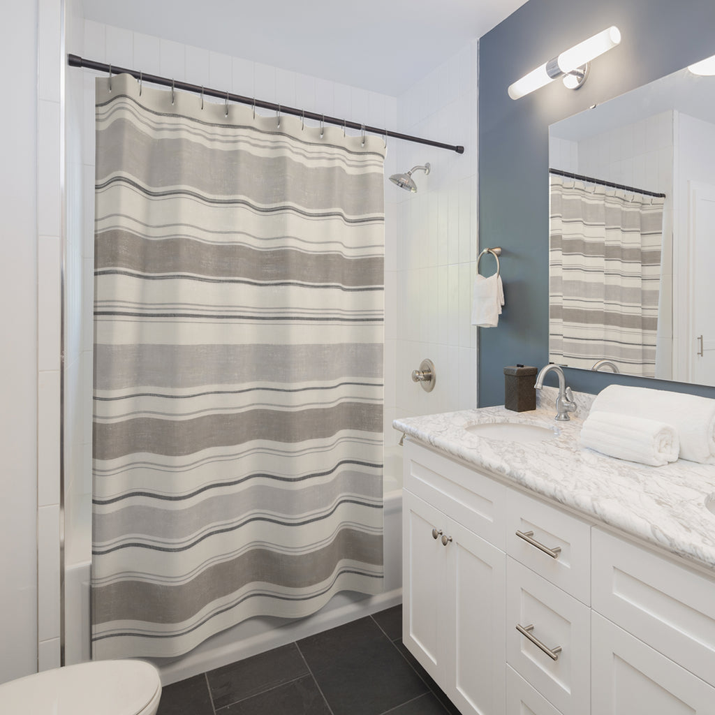 Grey Horizontal Band Shower Curtain
