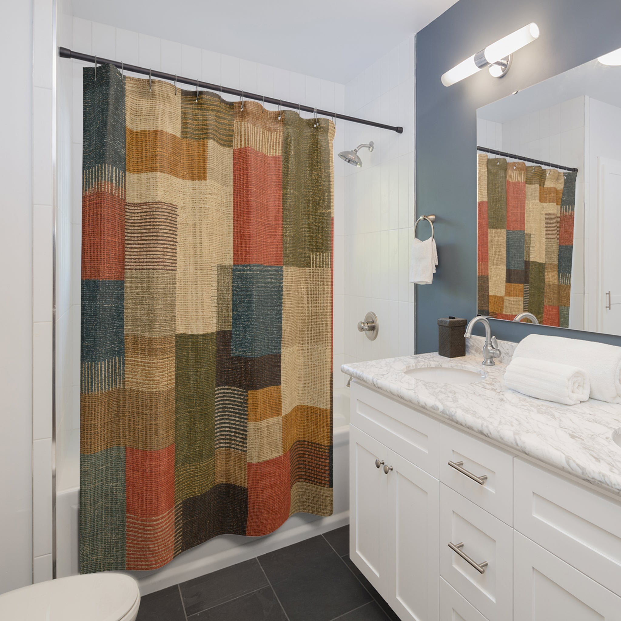 Woven Patchwork Block Shower Curtain