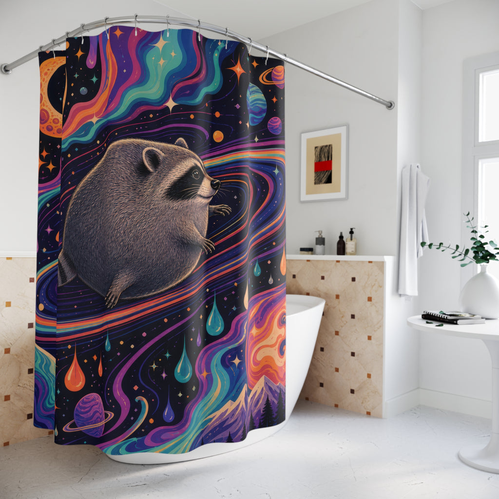 Jimothy Raccoon Cosmic Space Shower Curtain