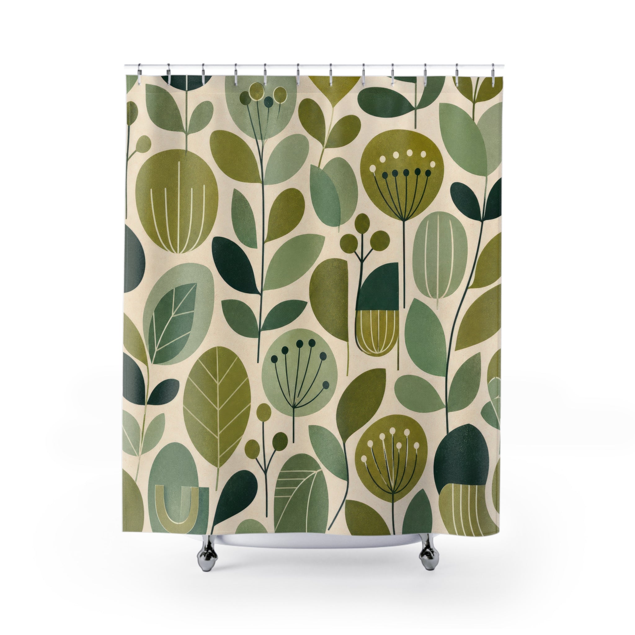 Green Retro Floral Shower Curtain