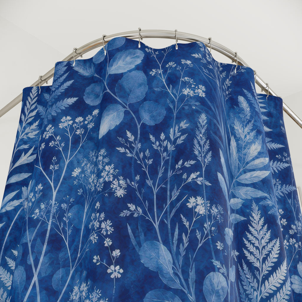 Navy Fern Shower Curtain, Navy Blue Nature Bathroom Decor, Fern Botanical Bath Curtain, Guest Bath Decor, Small Bathroom Decor, Home Decor
