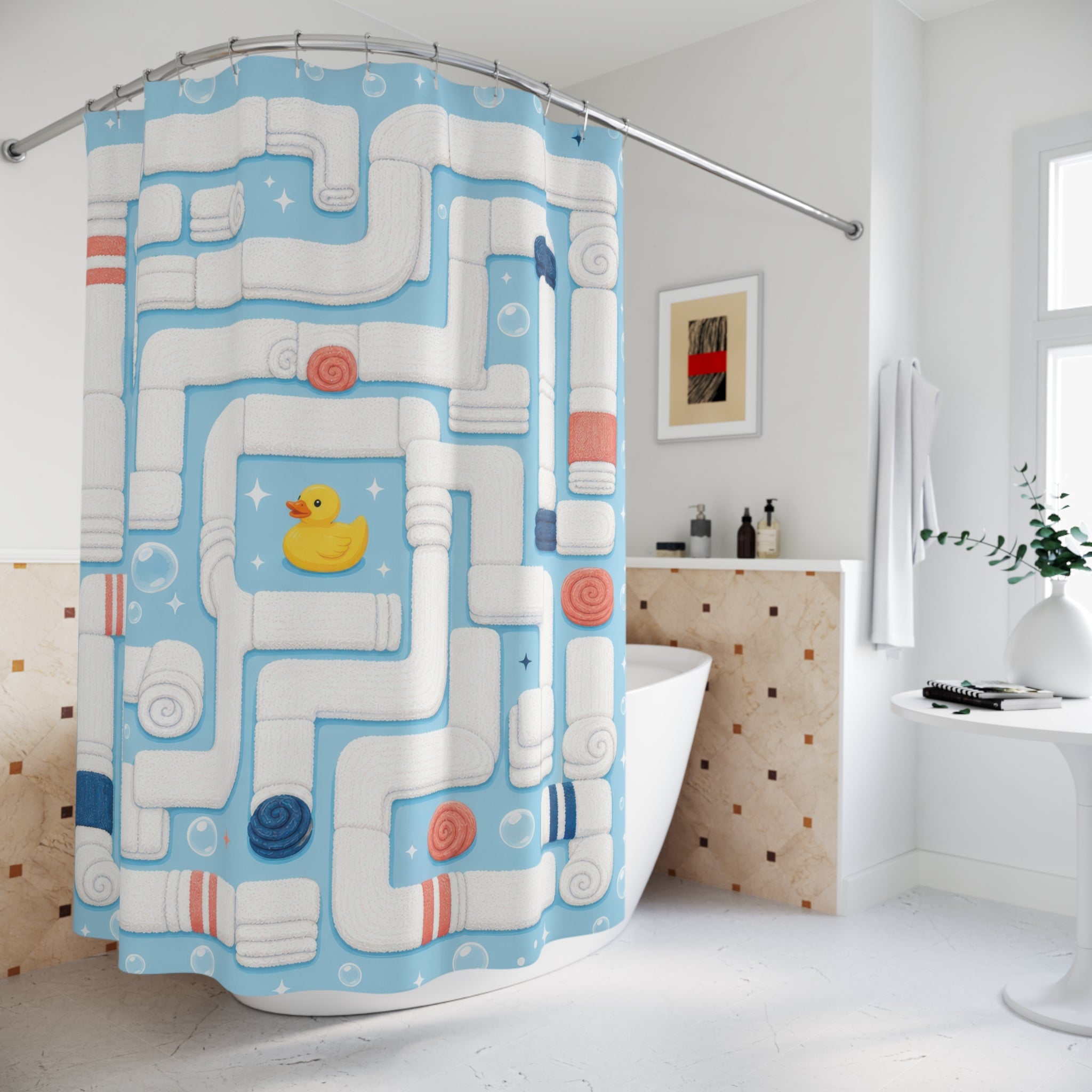 Rubber Duck Pipe Maze Shower Curtain