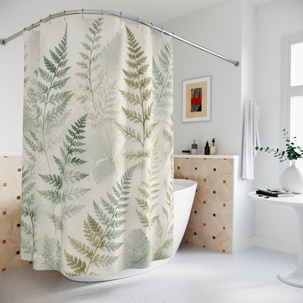 Soft Green Watercolor Fronds Shower Curtain