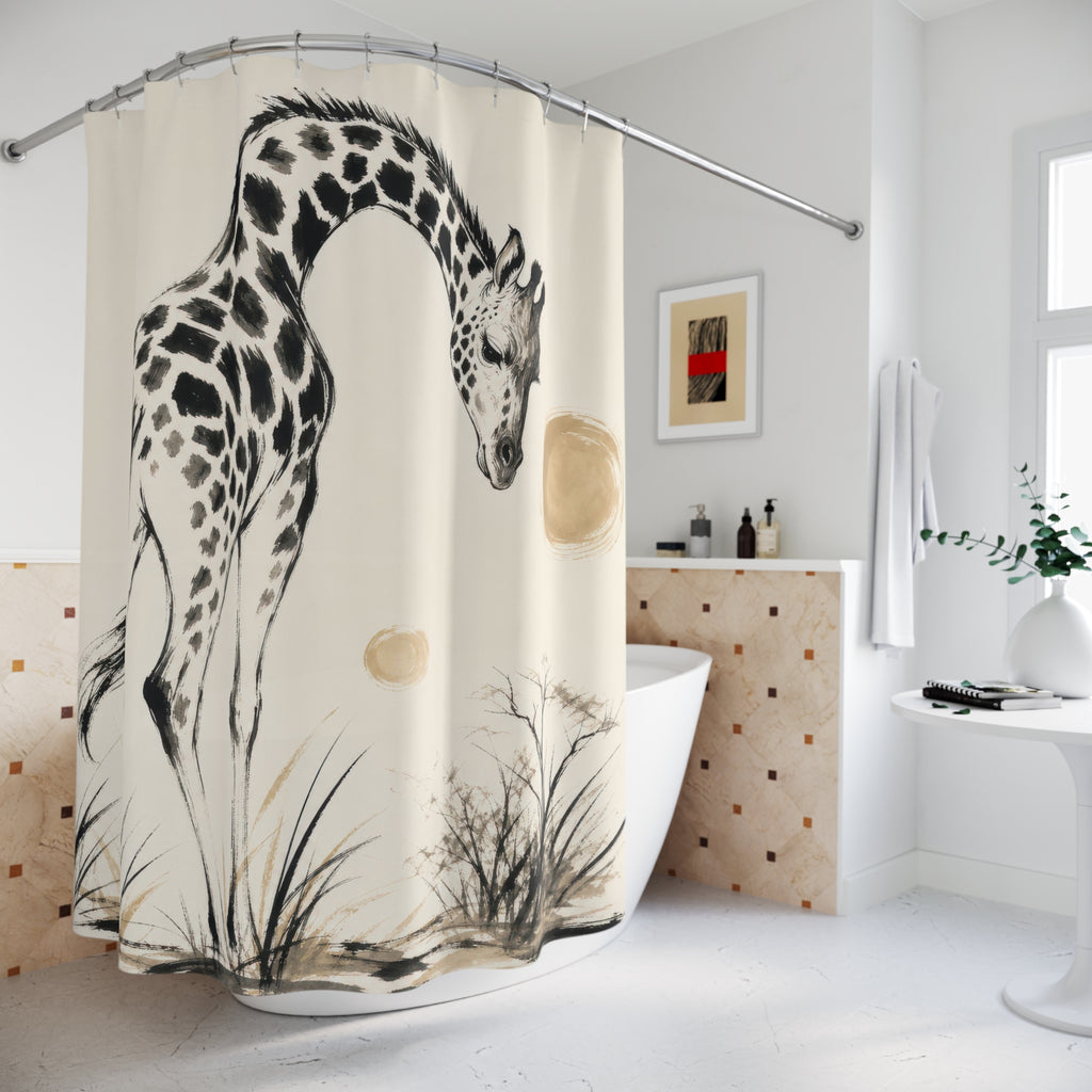 Black White Line Art Animal Shower Curtain