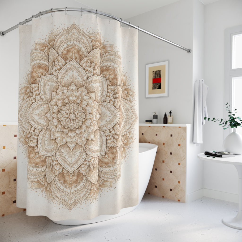Boho Mandala Shower Curtain – Beige Ivory