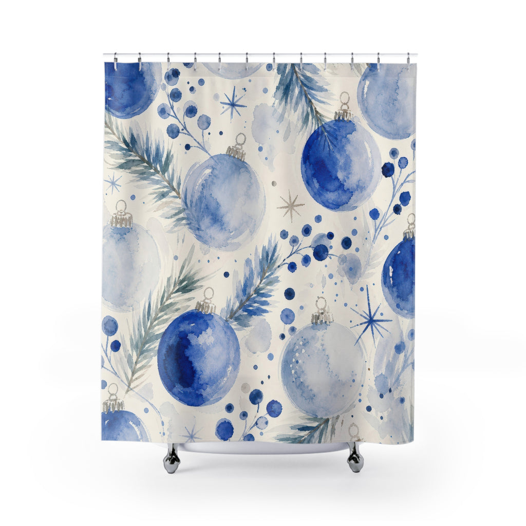 Watercolor Ornament Blue Christmas Shower Curtain