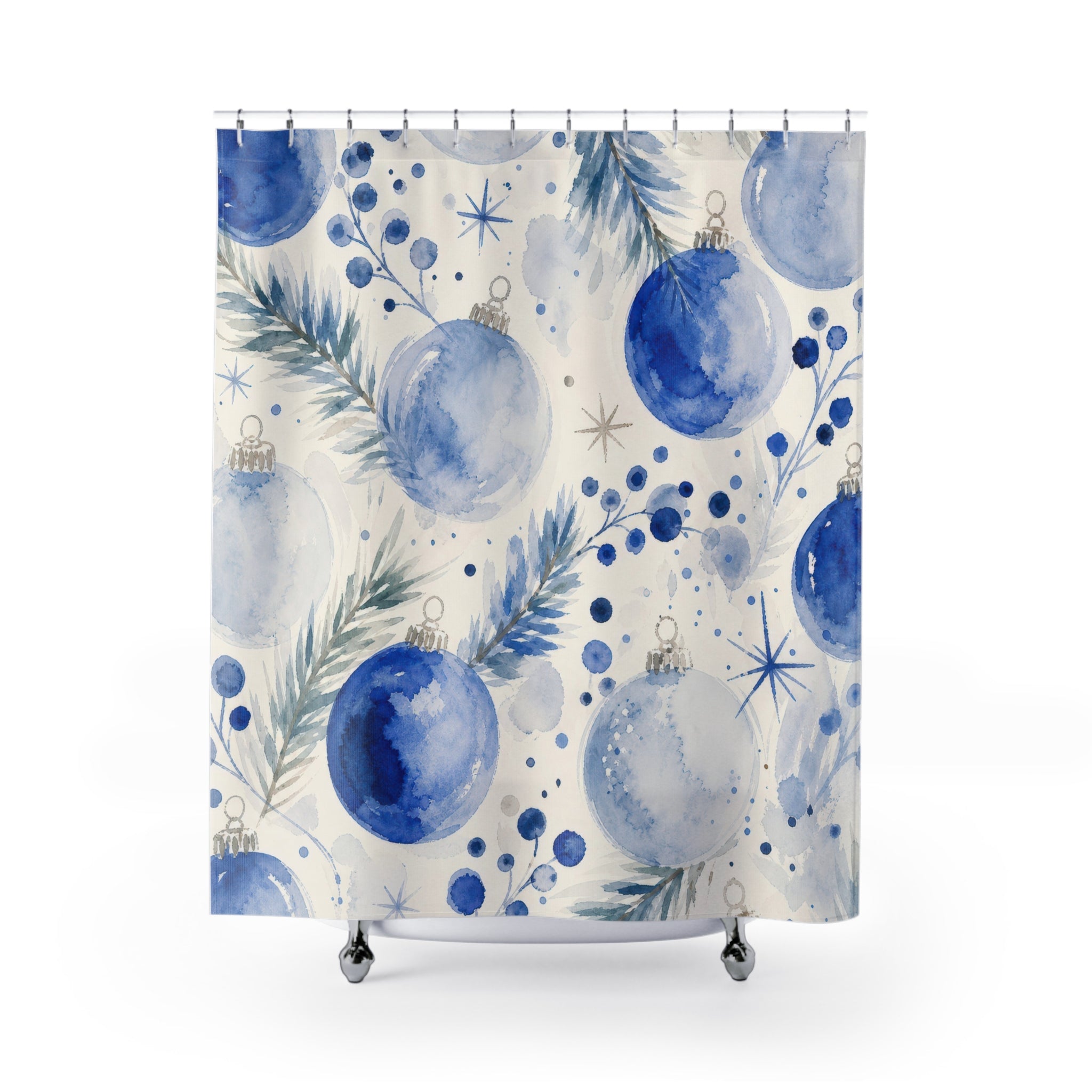Watercolor Ornament Blue Christmas Shower Curtain