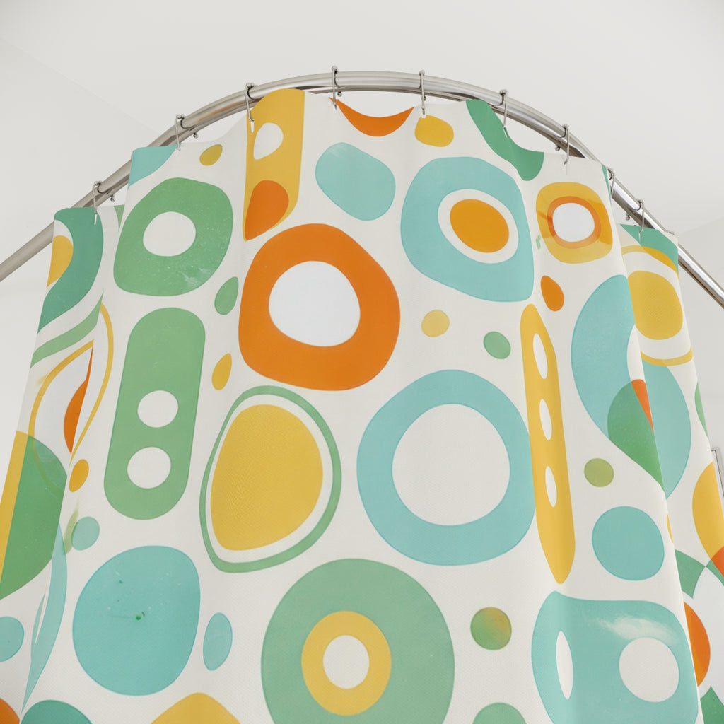 Retro Shower Curtain, Mod Circle Dot Pattern, Orange Teal 60s Bathroom Decor, Playful Mod Orange Teal Wall Decor Guest Bath Wall Gift