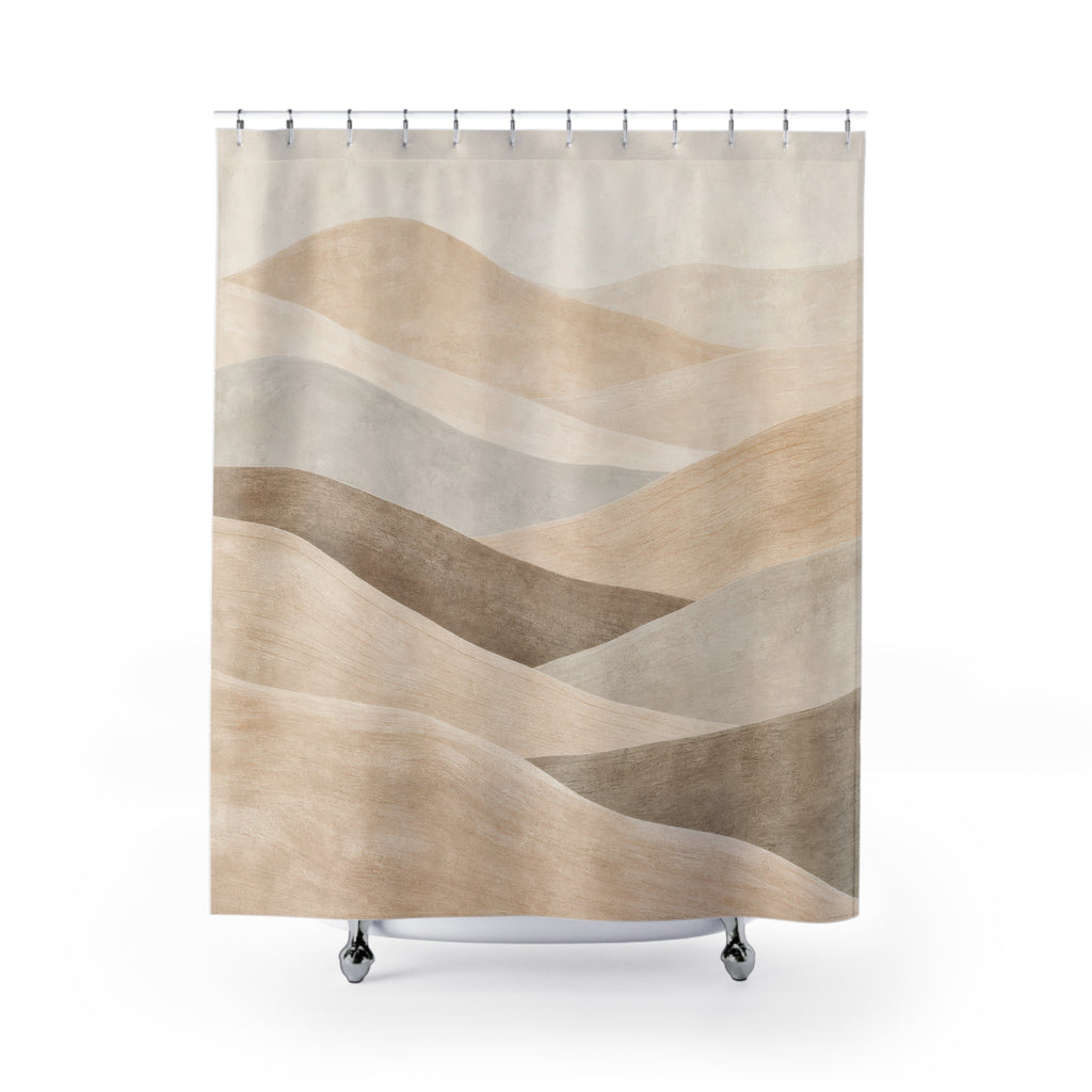 Beige Tan Rolling Wave Shower Curtain