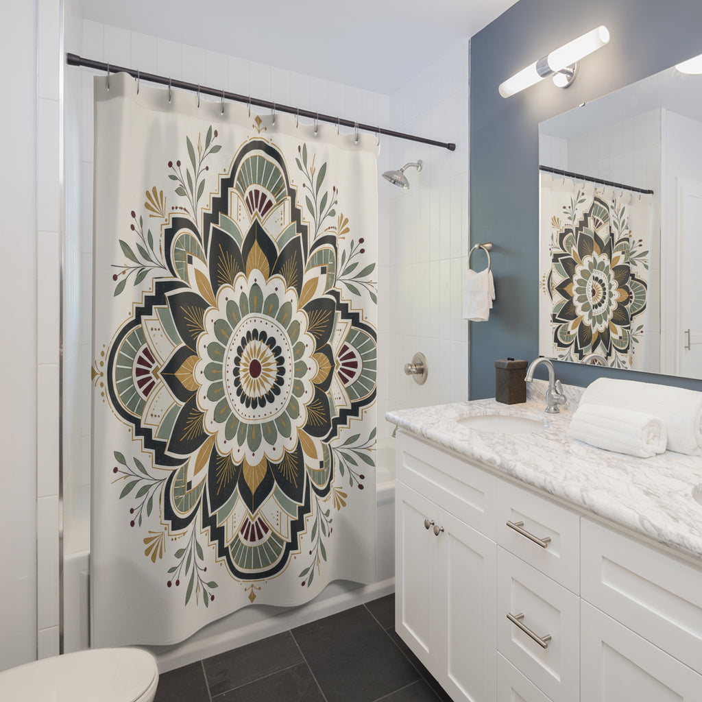 Black Green Gold Medallion Shower Curtain