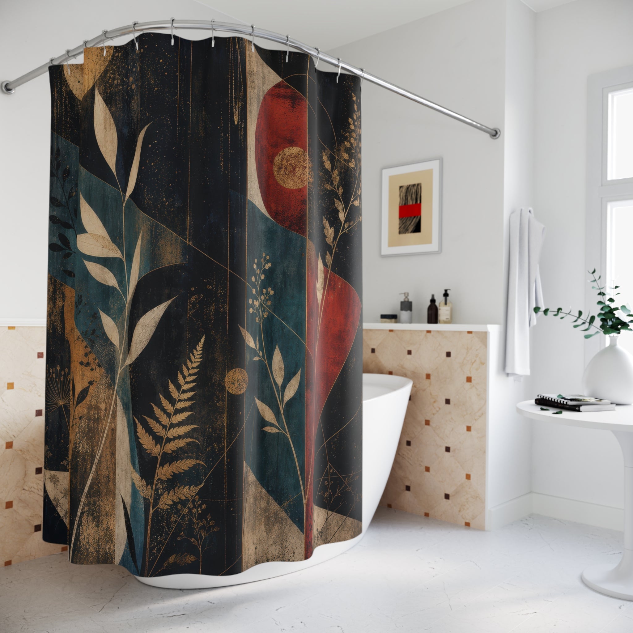 Dark Art Deco Botanical Shower Curtain