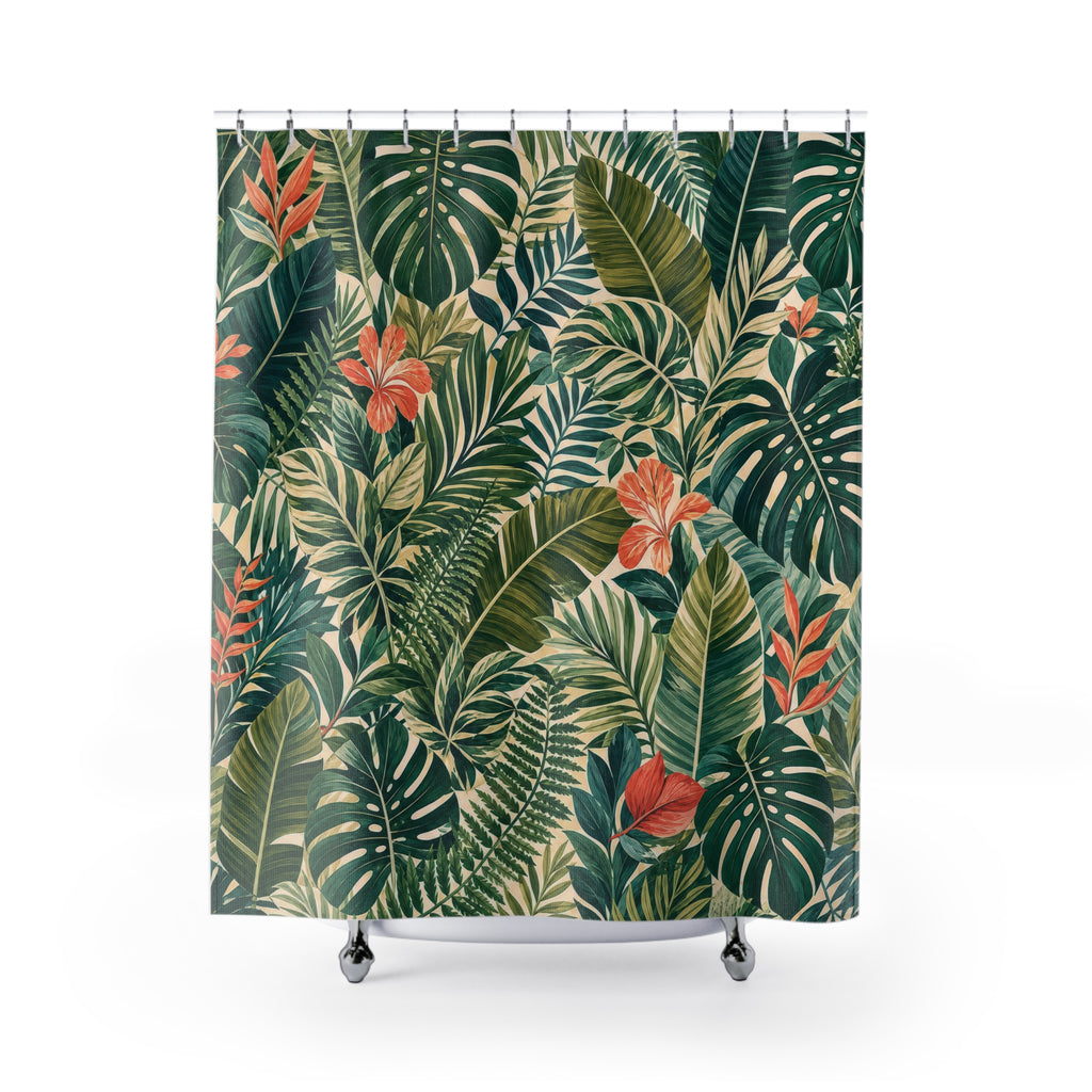 Palm Leaf Floral Tropical Botanical Modern Shower Curtain