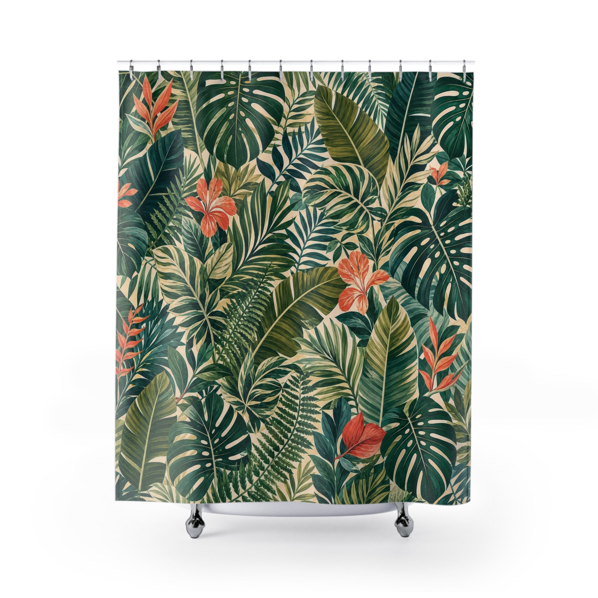 Palm Leaf Floral Tropical Botanical Modern Shower Curtain