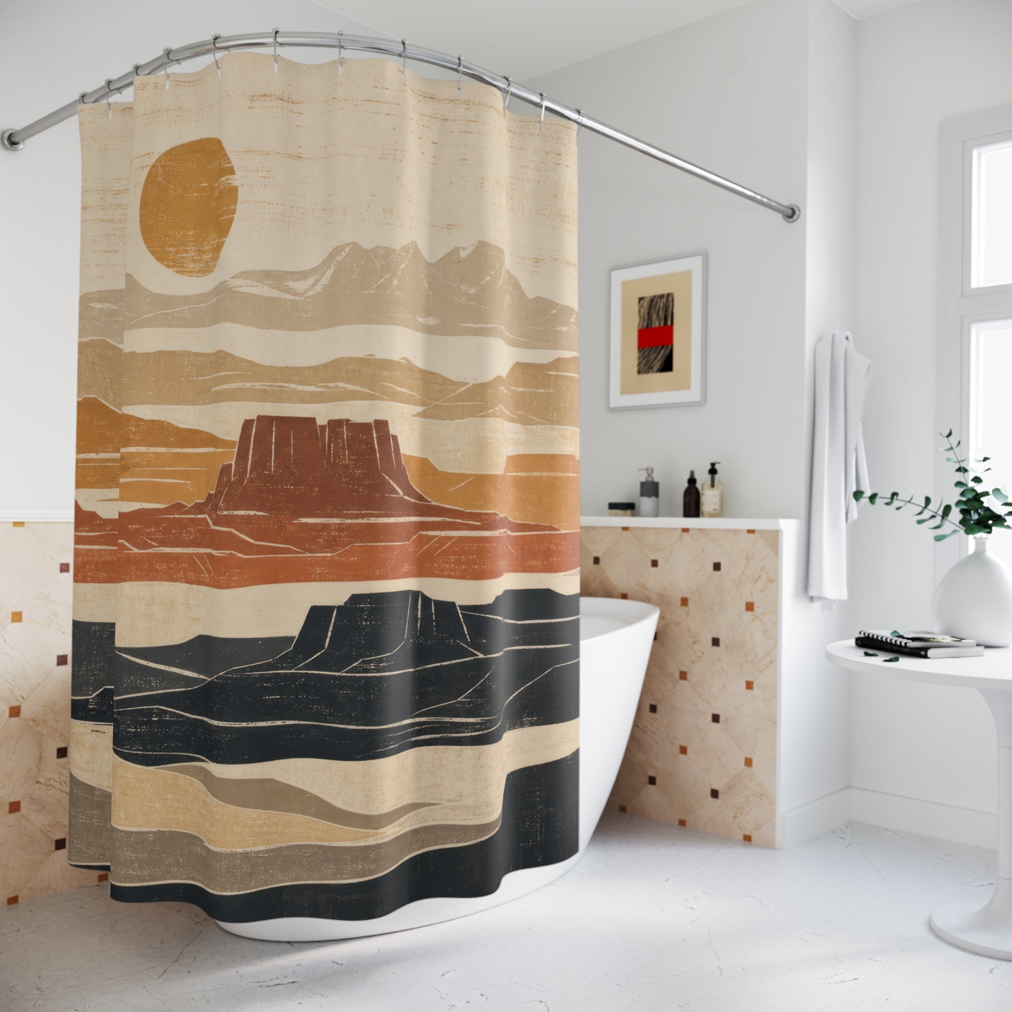 Desert Sunset Block Print Shower Curtain