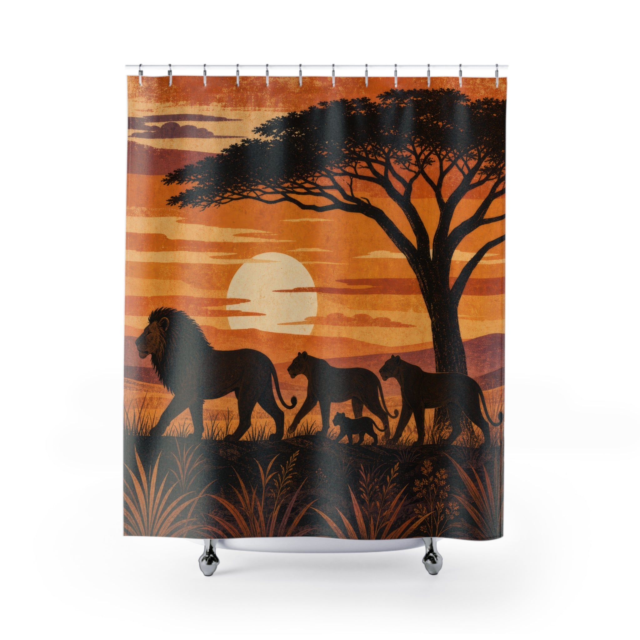 Savanna Sunset Animal Silhouette Shower Curtain