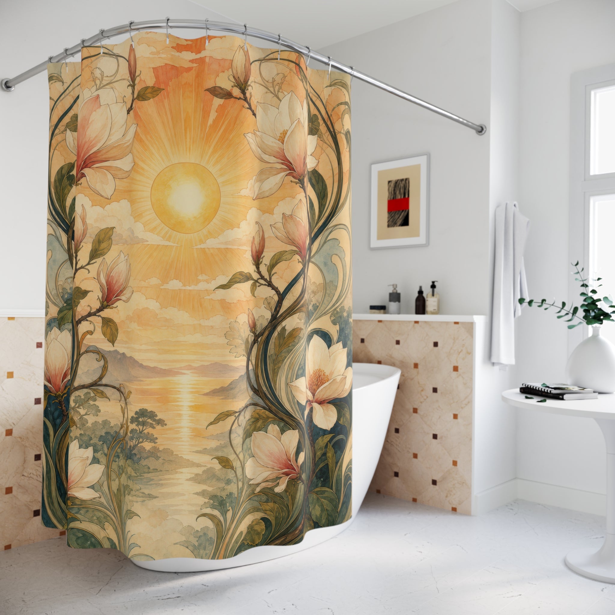 Art Nouveau Magnolia Sunrise Shower Curtain