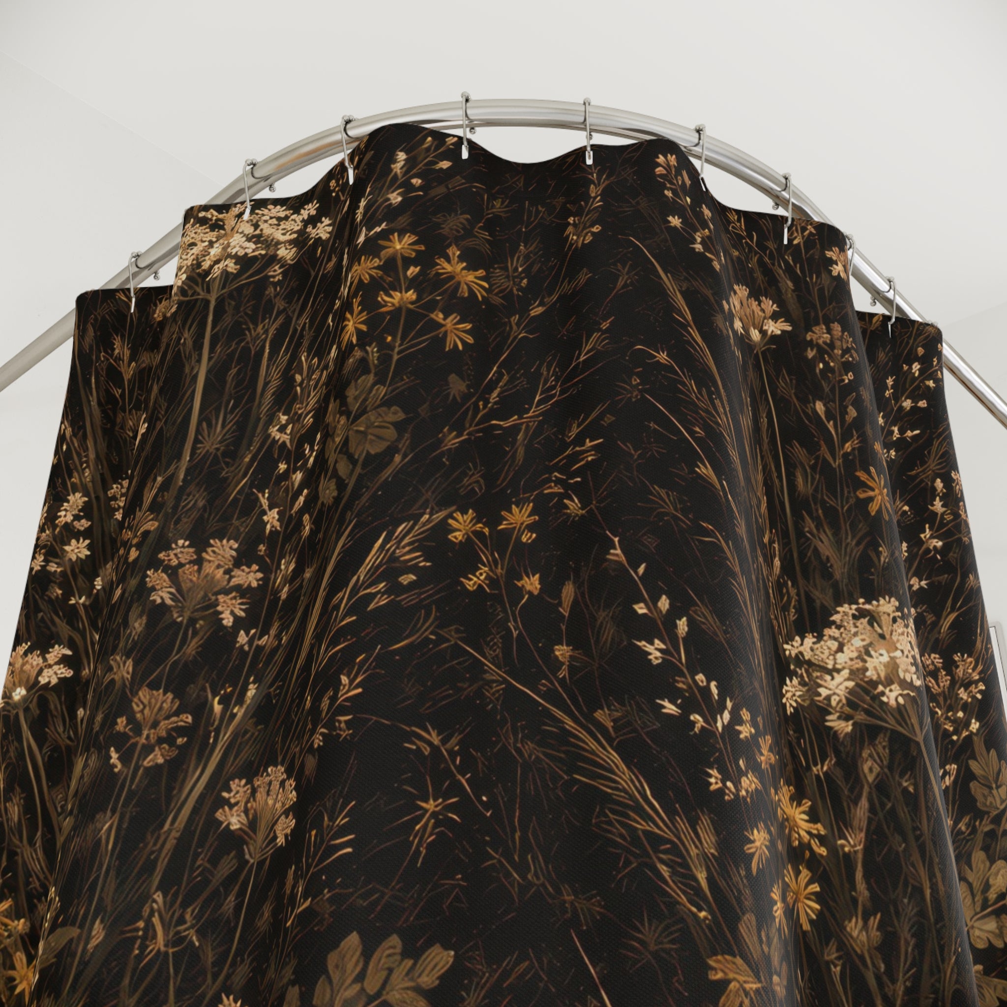Dark Floral Shower Curtain — Black Gold Meadow