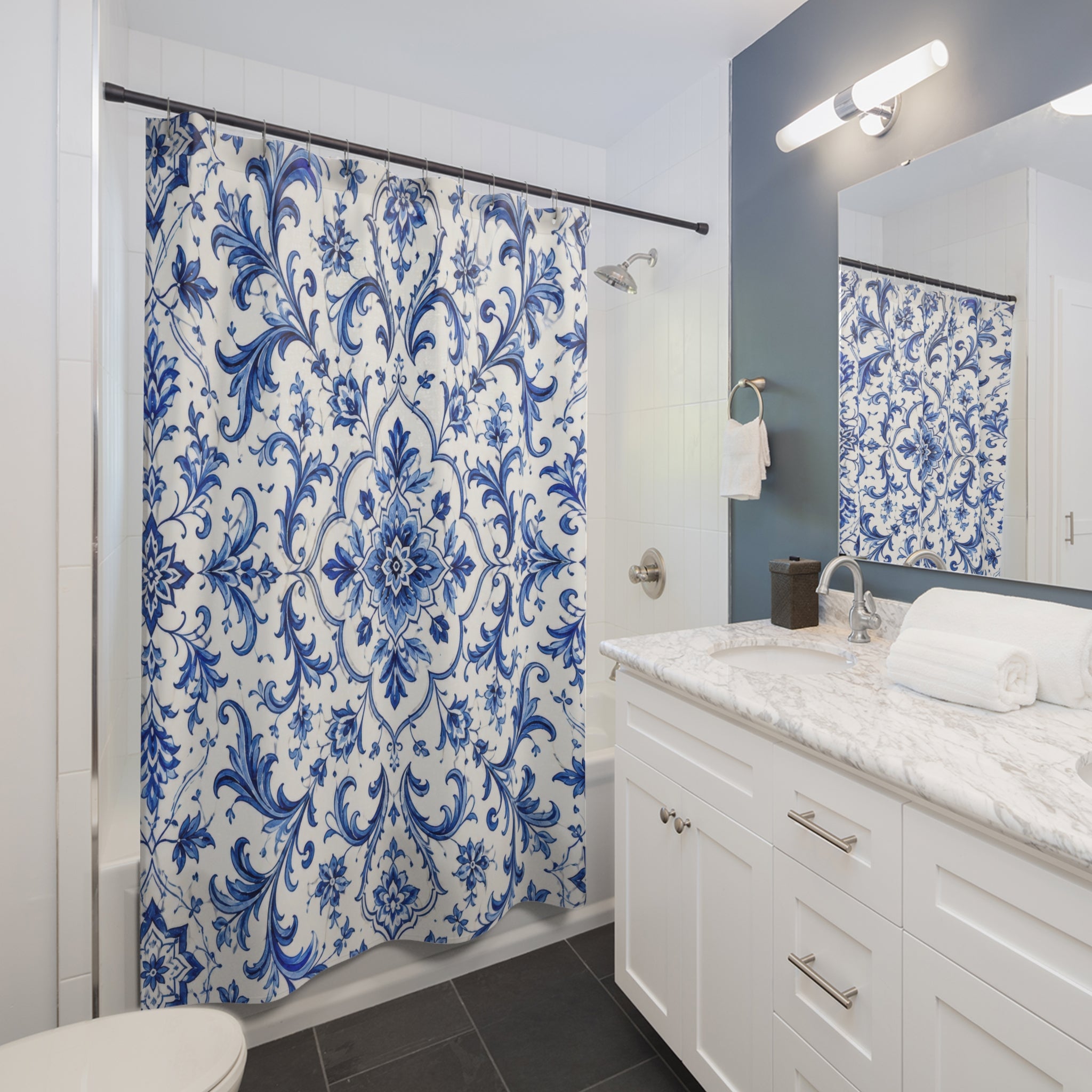 Blue White Shower Curtain