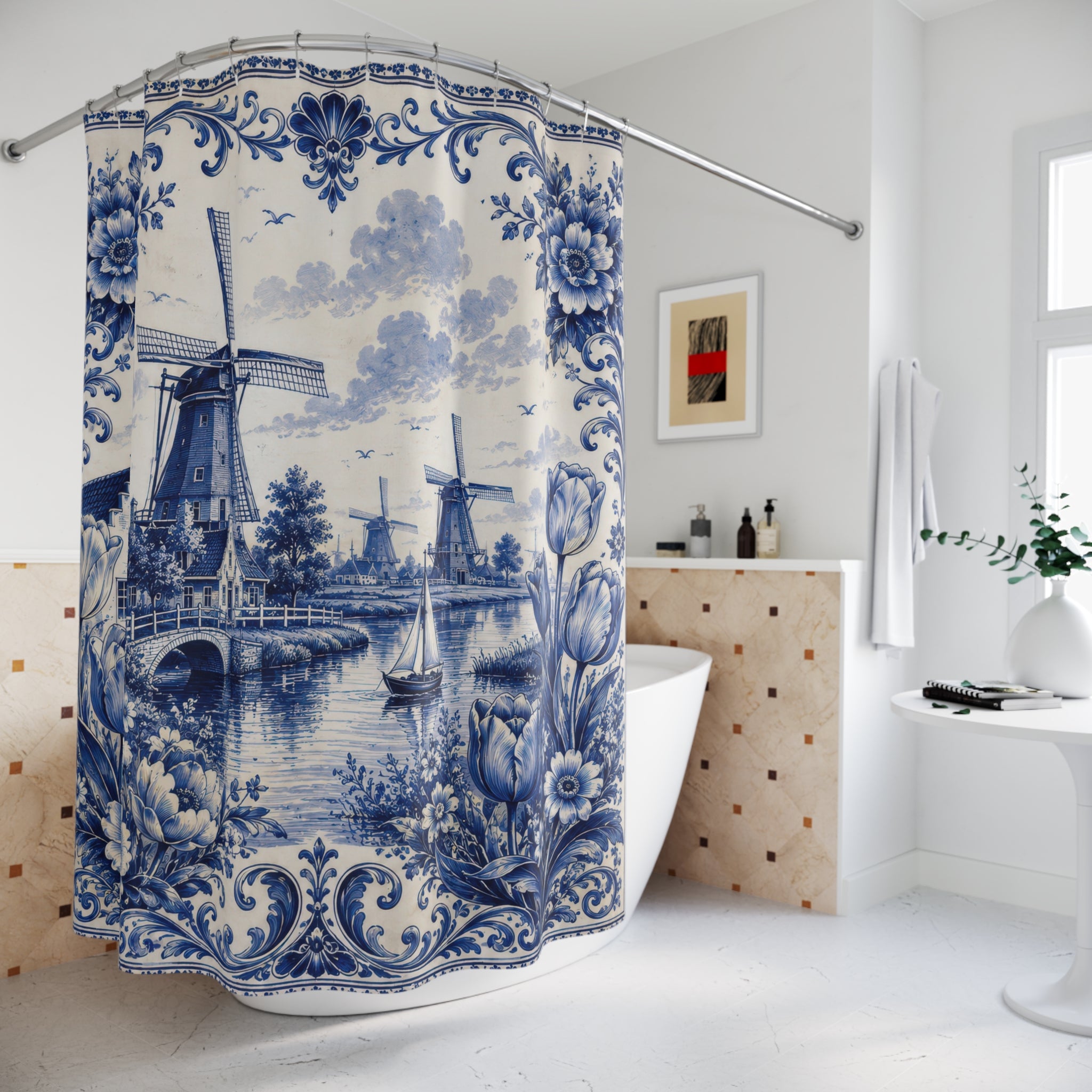 Dutch Blue Shower Curtain: Delft Canal
