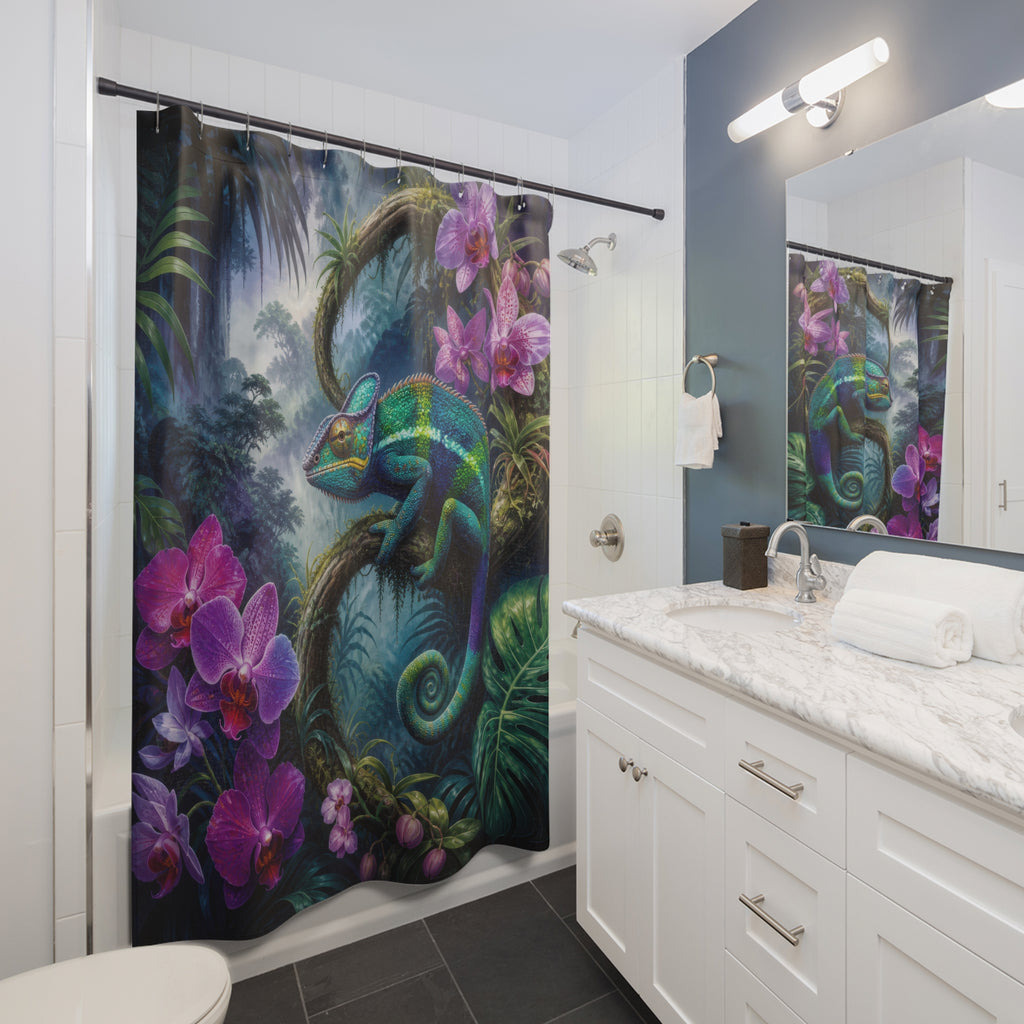 Tropical Chameleon Orchid Shower Curtain