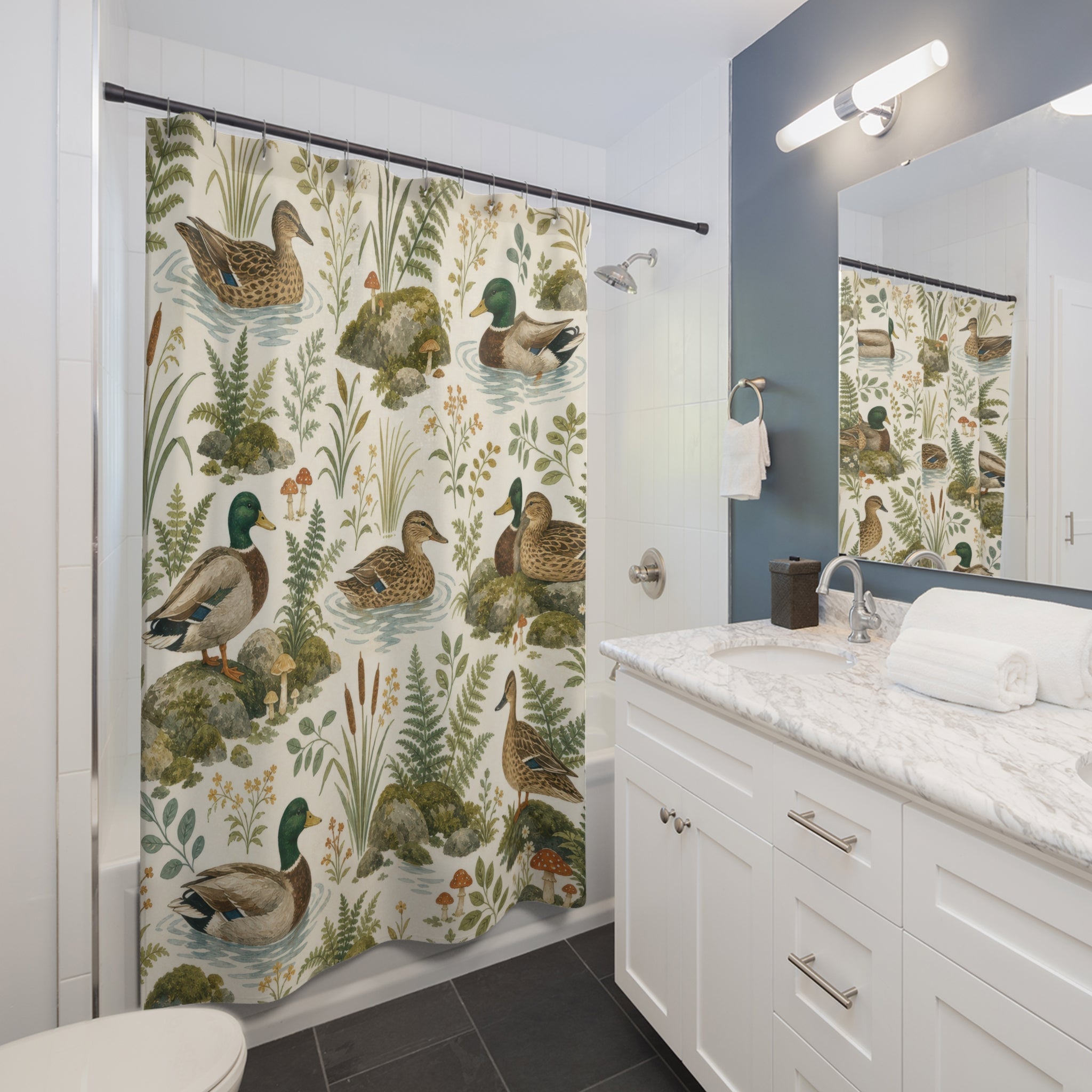 Realistic Mallard Botanical Shower Curtain