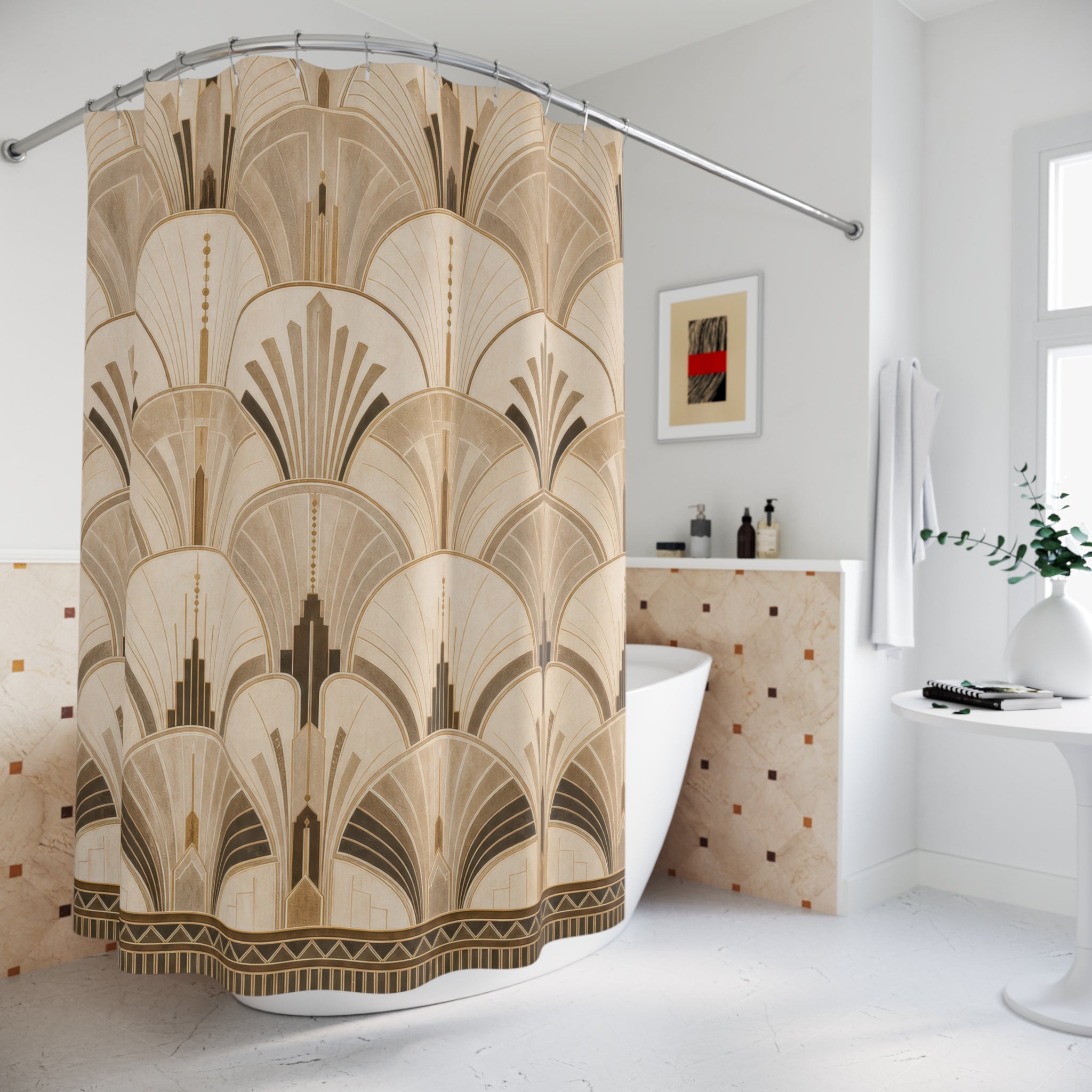 Brown Beige Fan Arch Shower Curtain